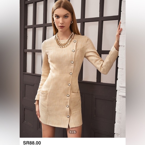 Shein button‎ front Pocket detail tweed dress. Worn 1x - Picture 1 of 6